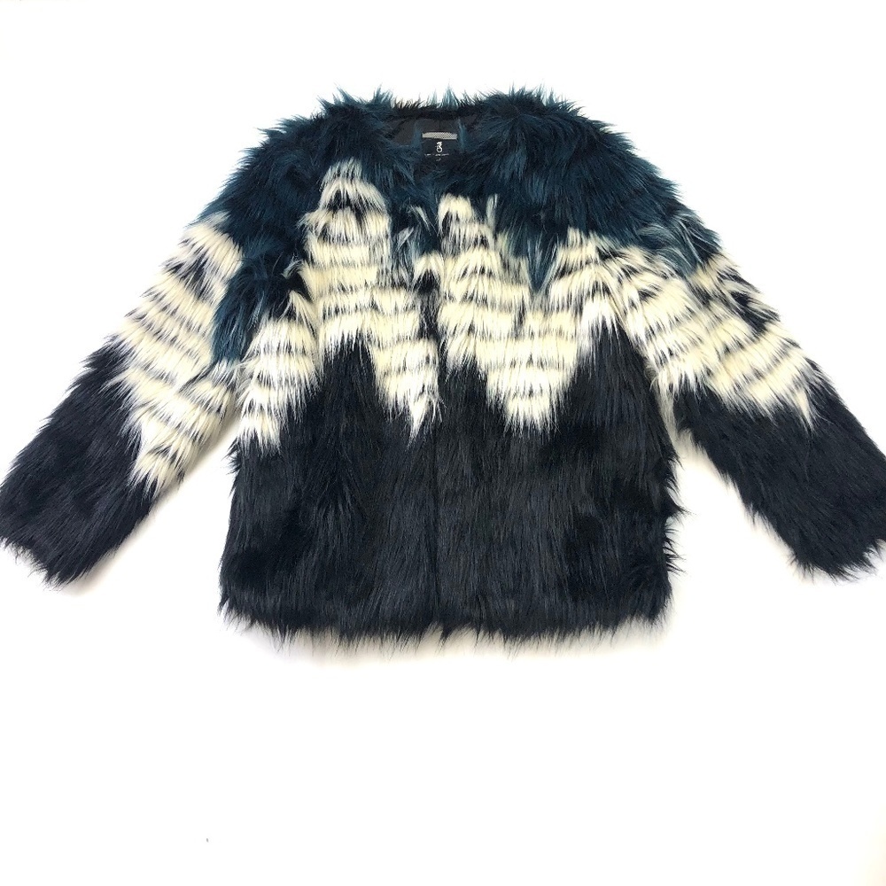 Summum Avant Garde teal black faux fur jacket Medium